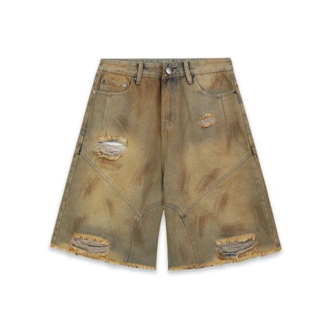  SWE INTERCUT DENIM SHORTS - DUSTED BROWN 