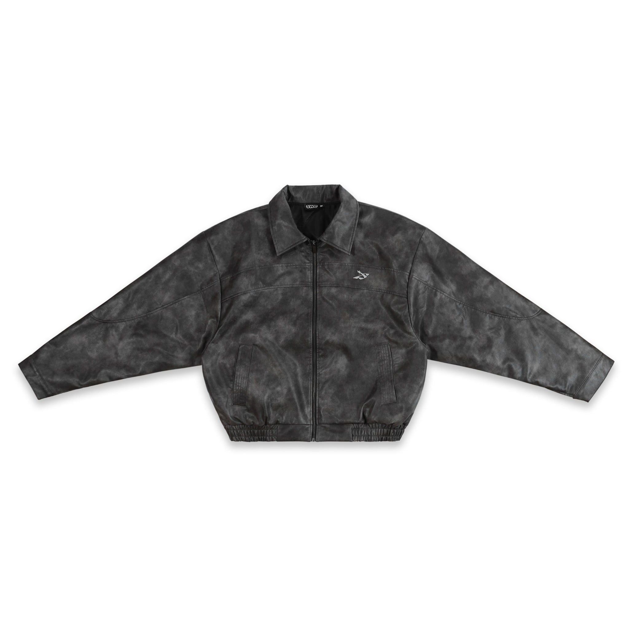  SWE STONEWASHED LEATHER JACKET - BLACK 
