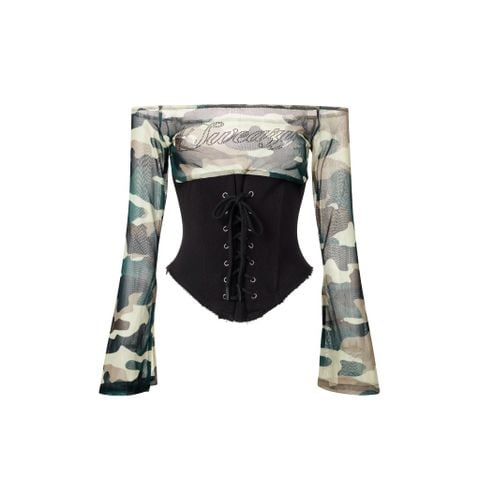  SWE OFF-SHOULDER CORSET TOP - BLACK 
