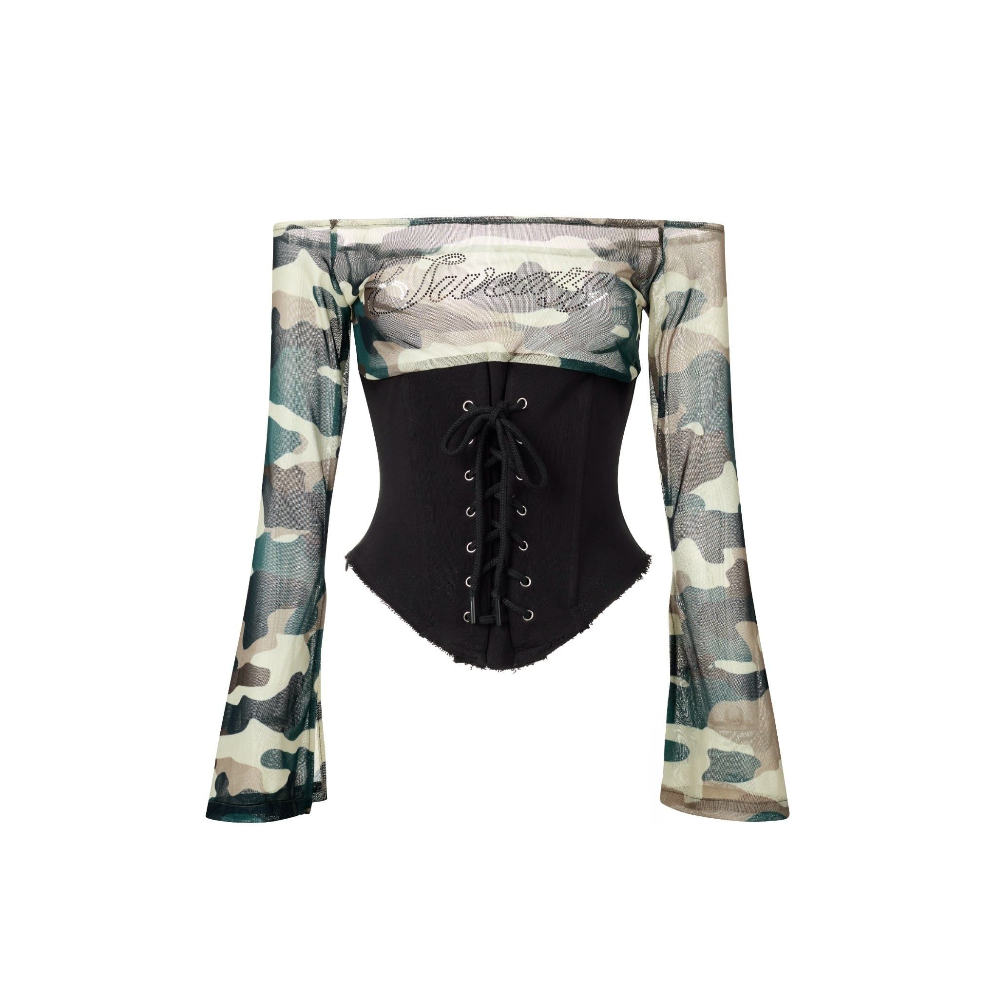  SWE OFF-SHOULDER CORSET TOP - BLACK 