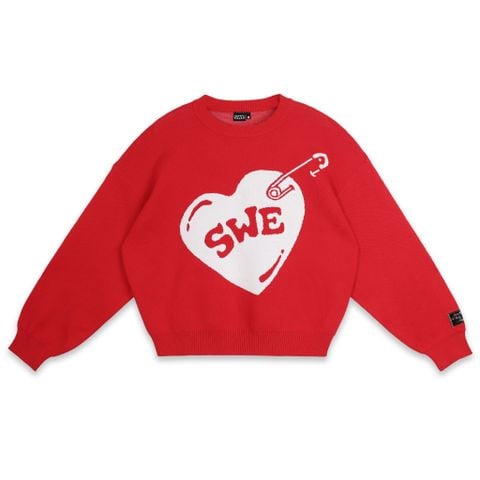  SWE PINNED LOVE KNIT SWEATER - RED 