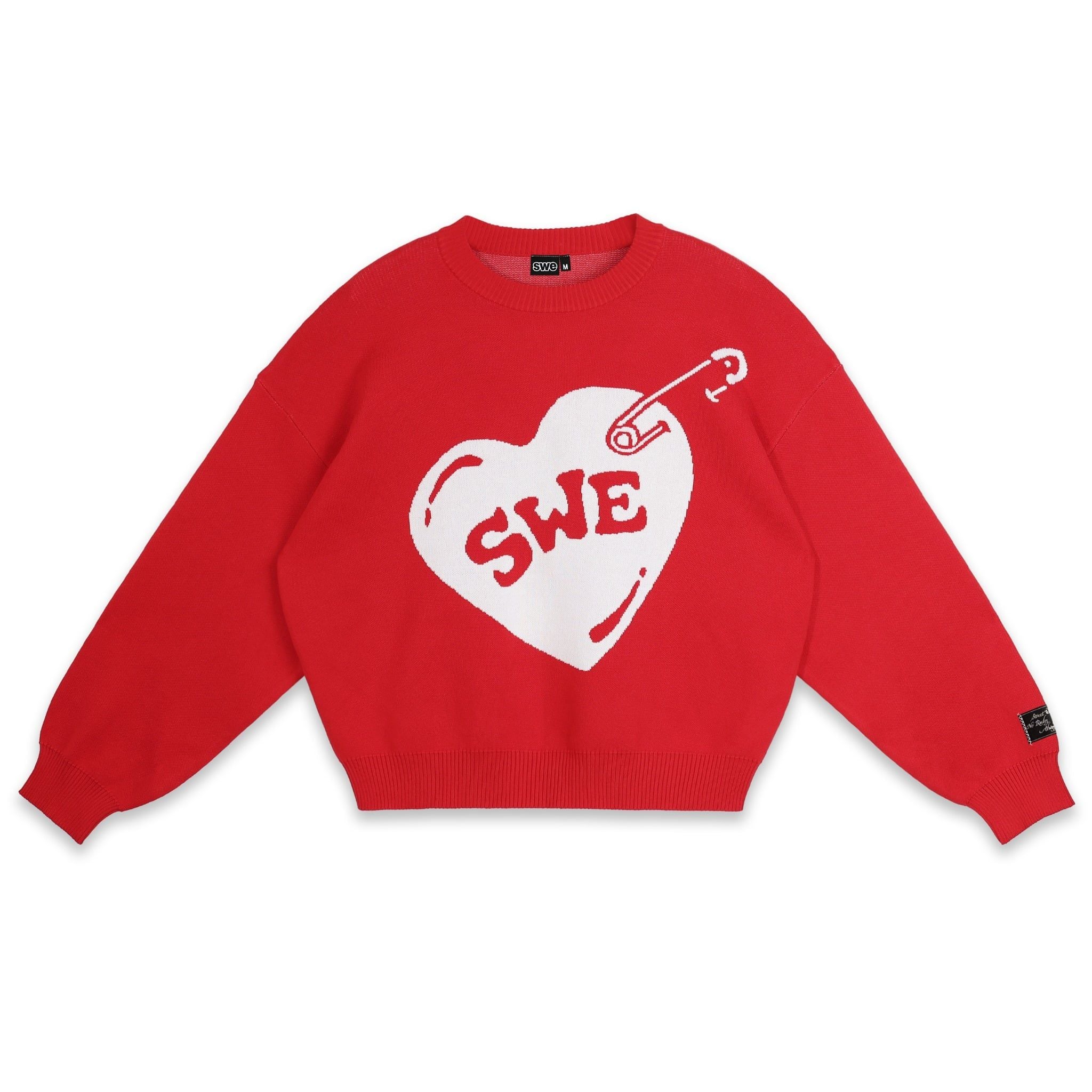  SWE PINNED LOVE KNIT SWEATER - RED 