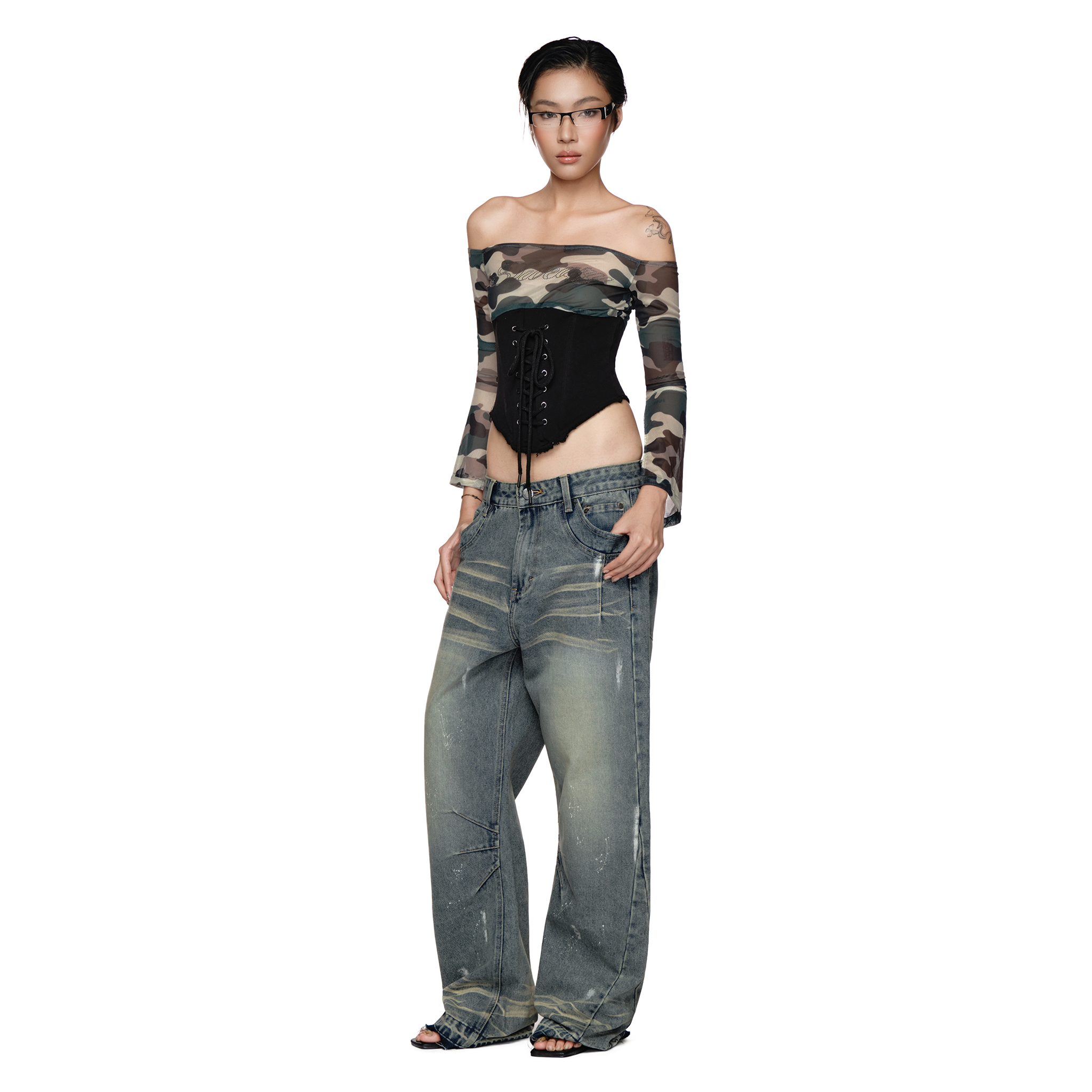  SWE OFF-SHOULDER CORSET TOP - BLACK 