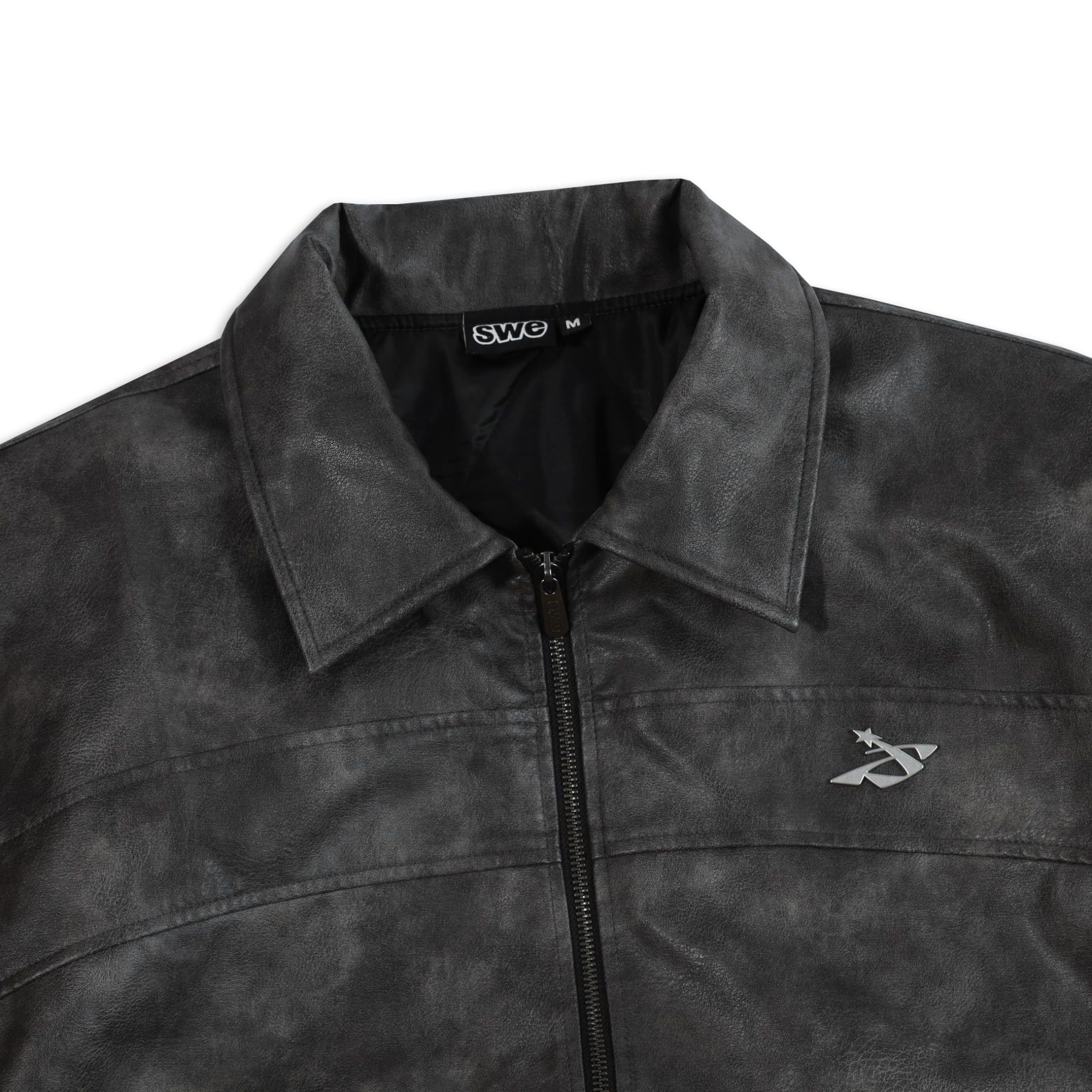  SWE STONEWASHED LEATHER JACKET - BLACK 