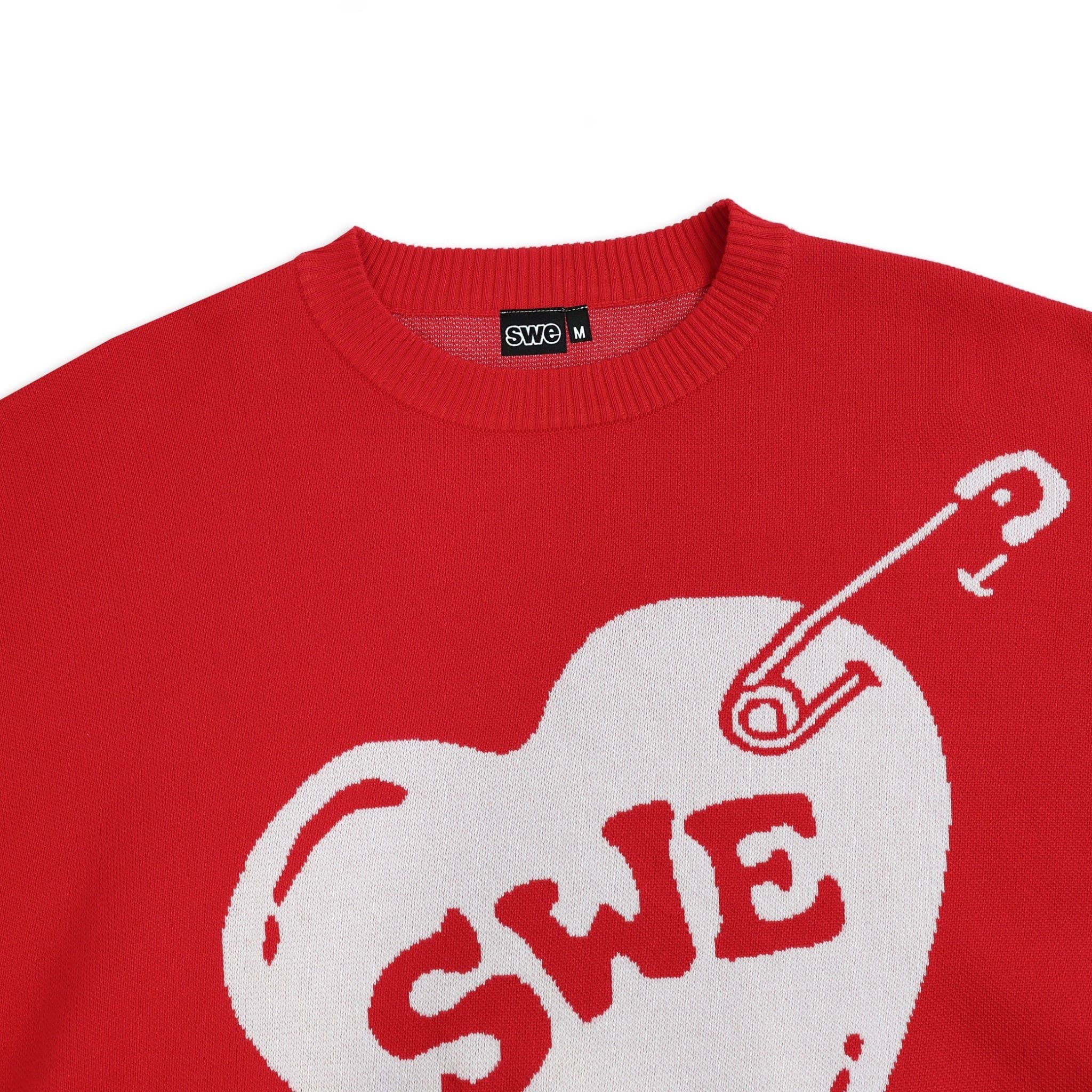  SWE PINNED LOVE KNIT SWEATER - RED 