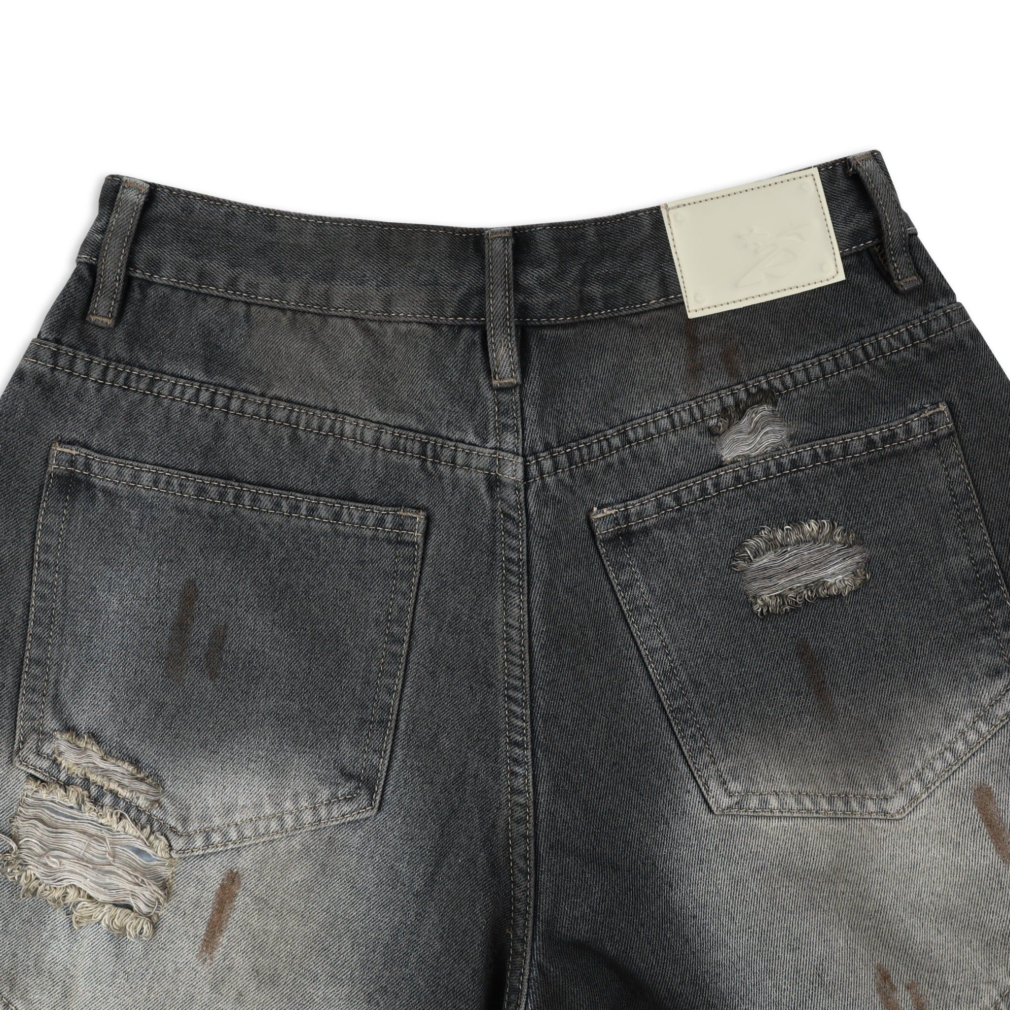  SWE INTERCUT DENIM SHORTS - WASHED BLACK 