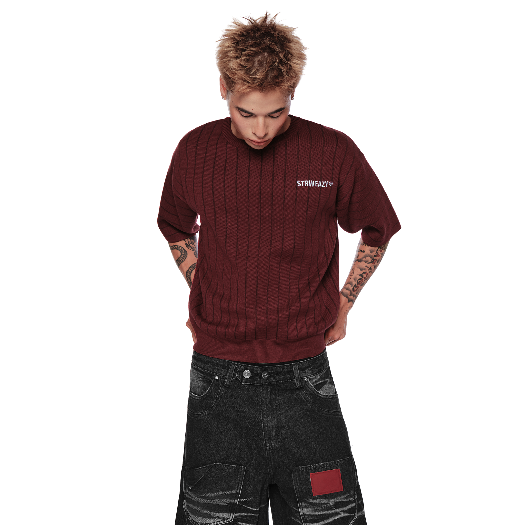  SWE PINSTRIPE KNIT TEE – RED 