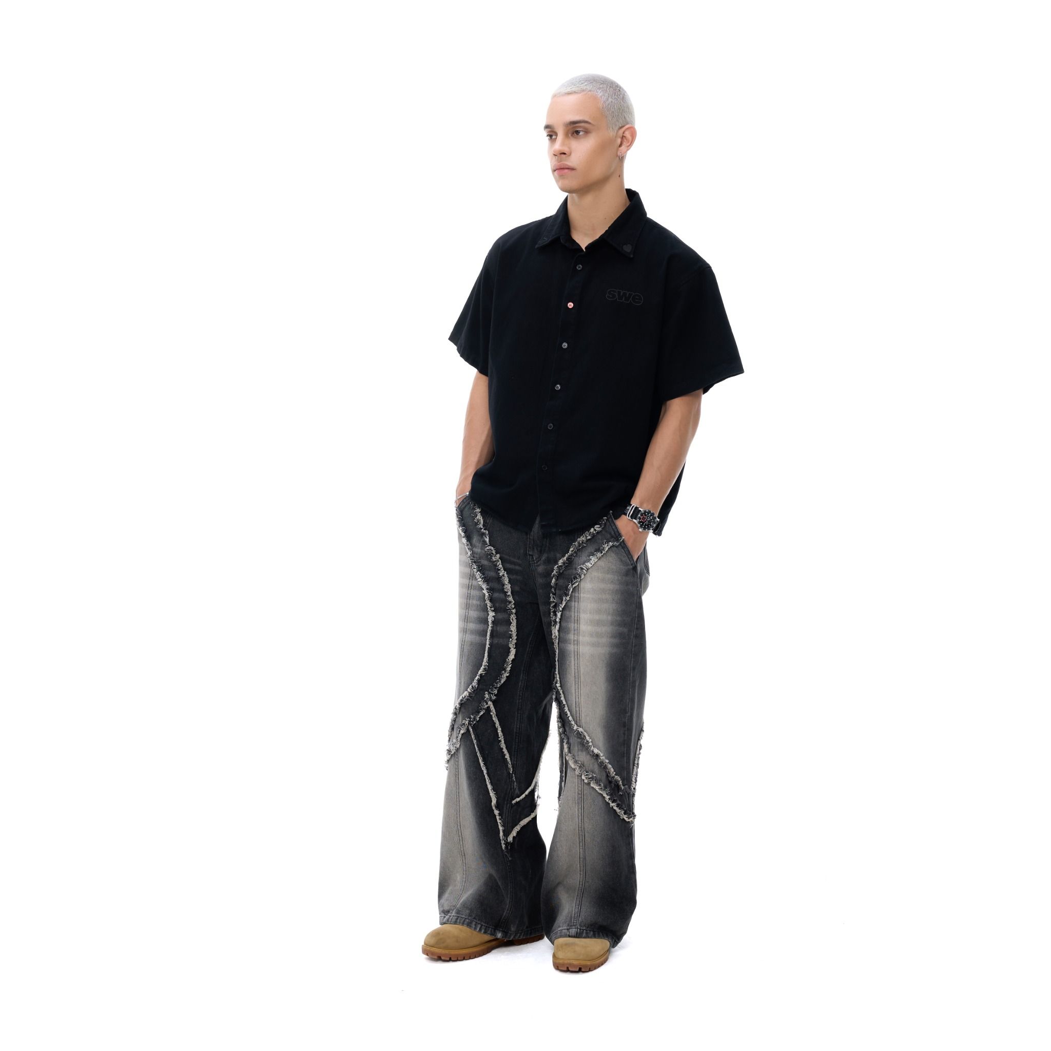  SWE RED BUTTON SHIRT - BLACK 