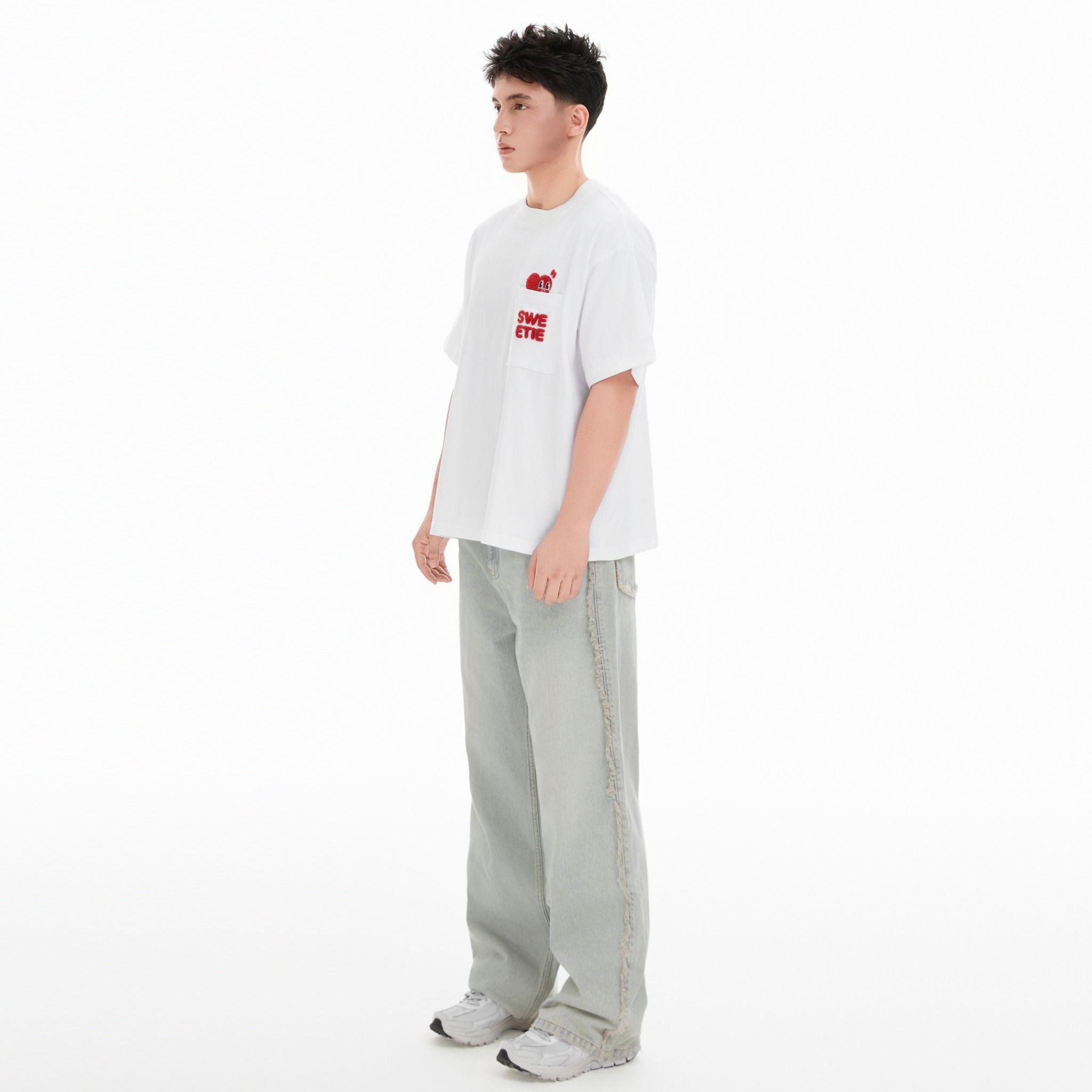  SWE PEEKING POCKET BOXY TEE - WHITE 