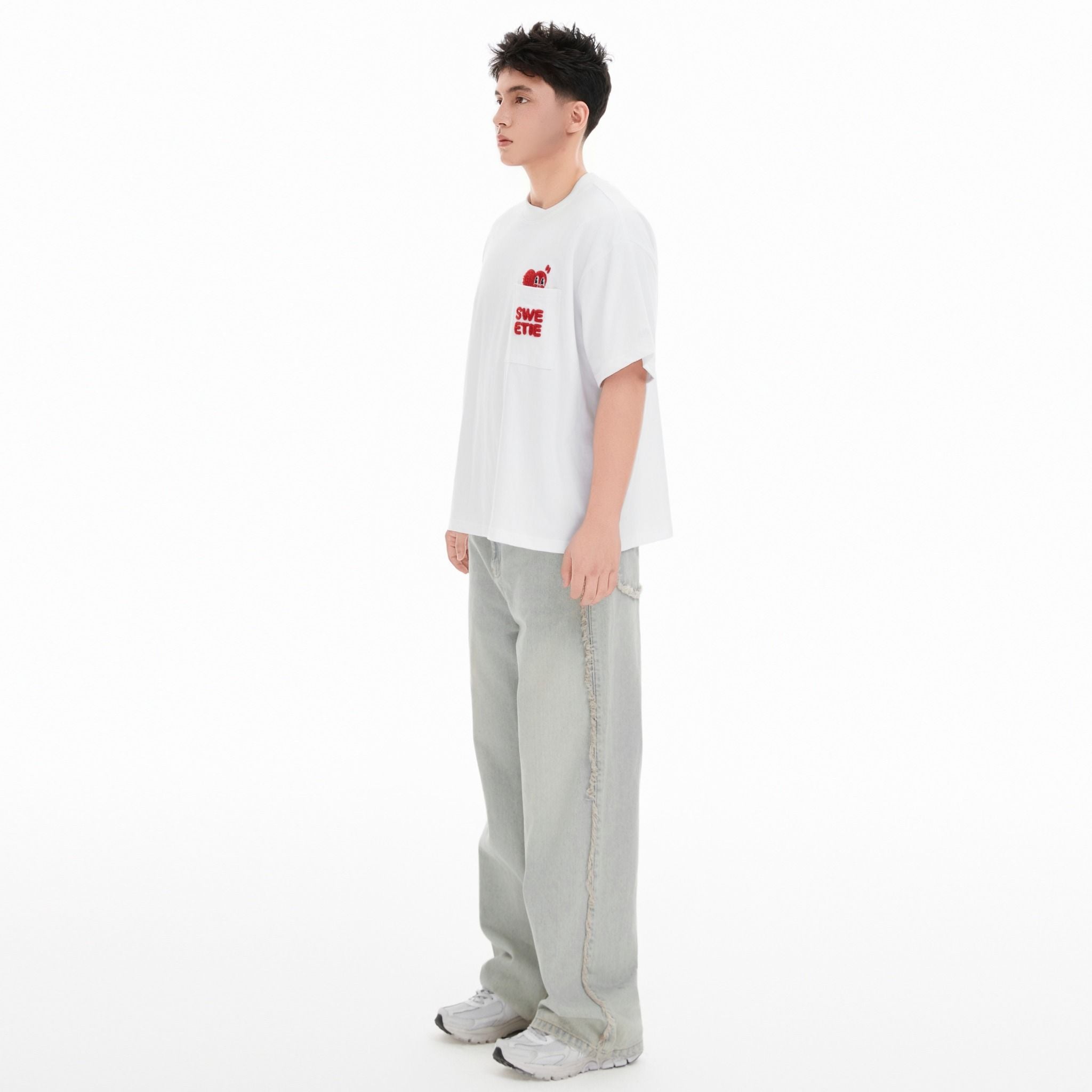  SWE PEEKING POCKET BOXY TEE - WHITE 