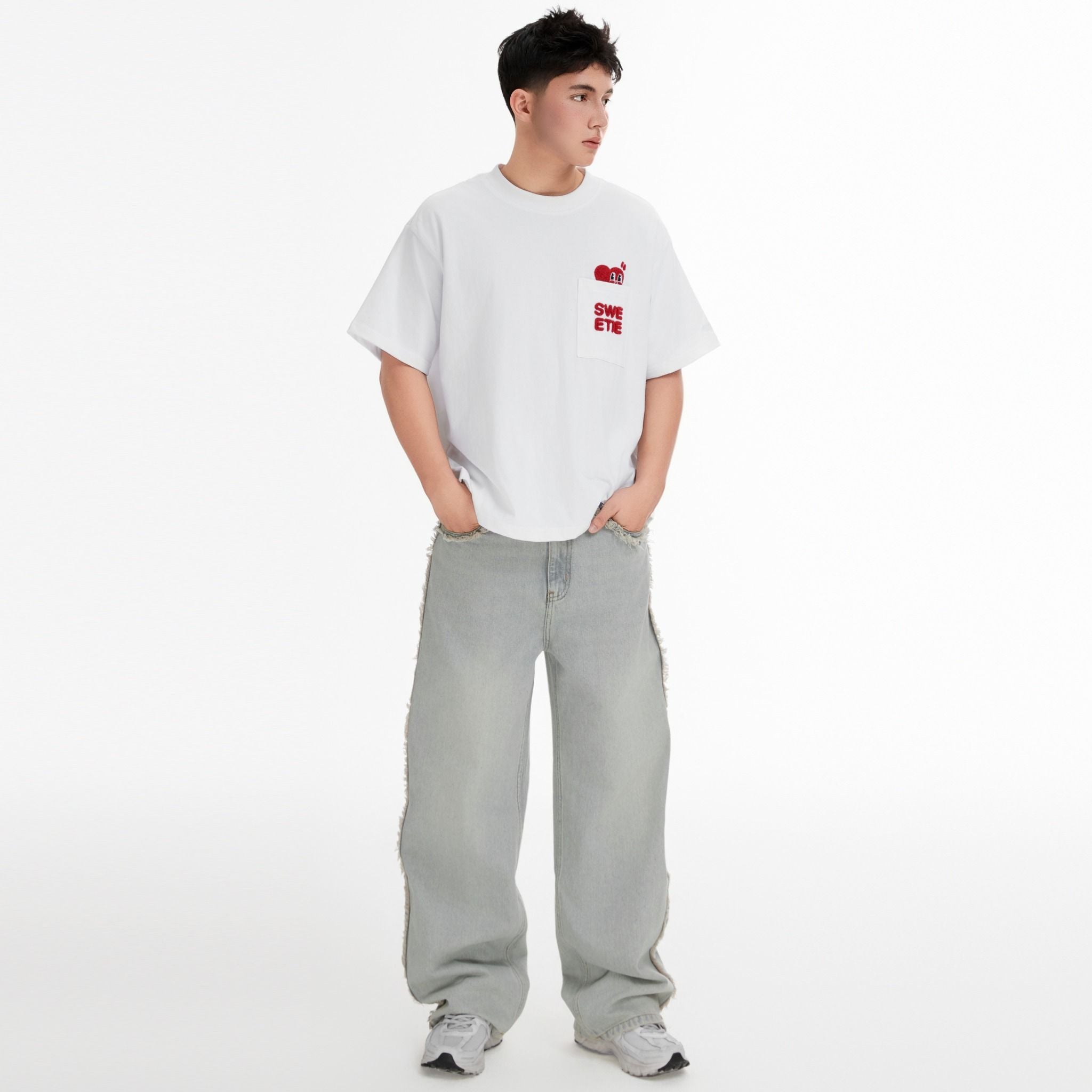  SWE PEEKING POCKET BOXY TEE - WHITE 