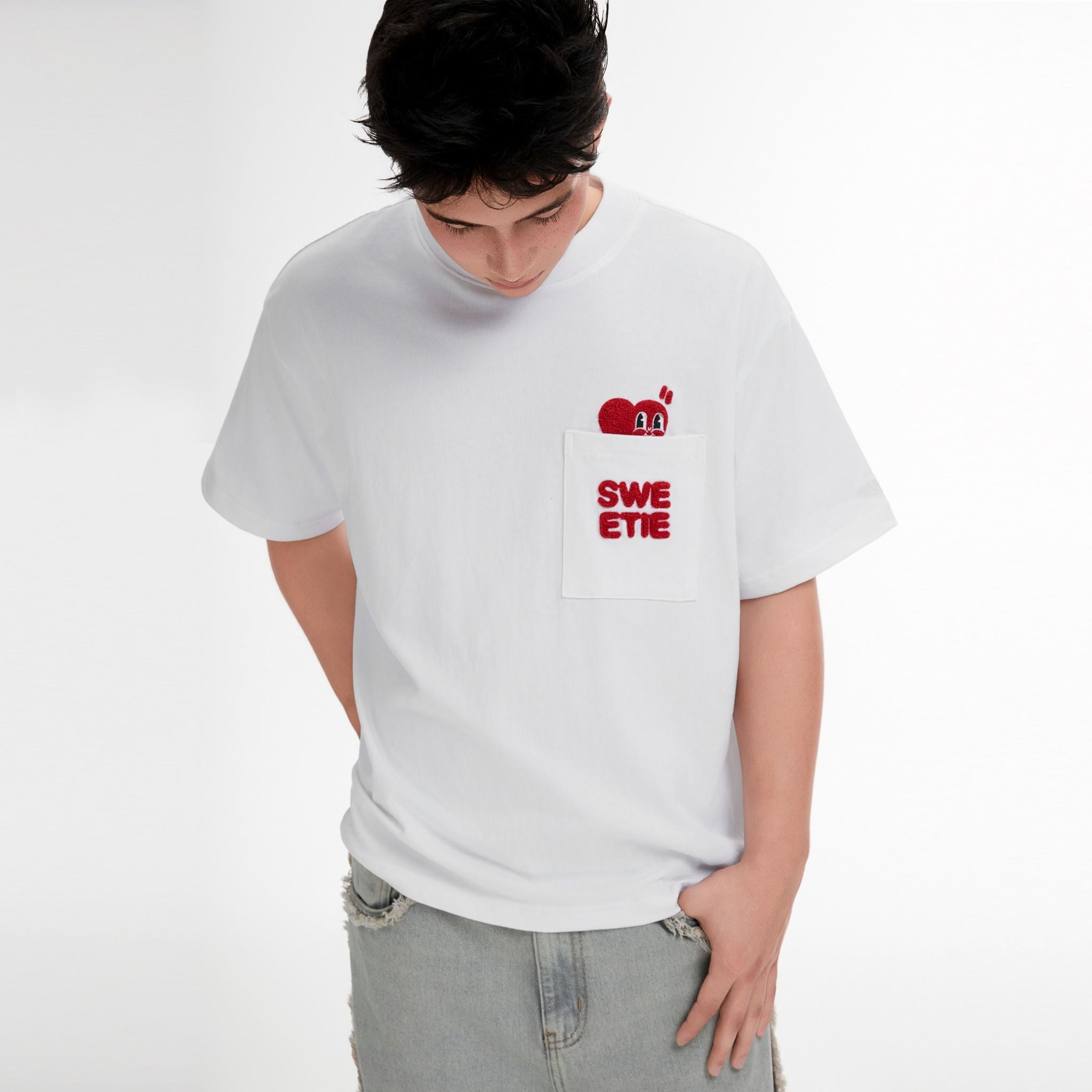  SWE PEEKING POCKET BOXY TEE - WHITE 