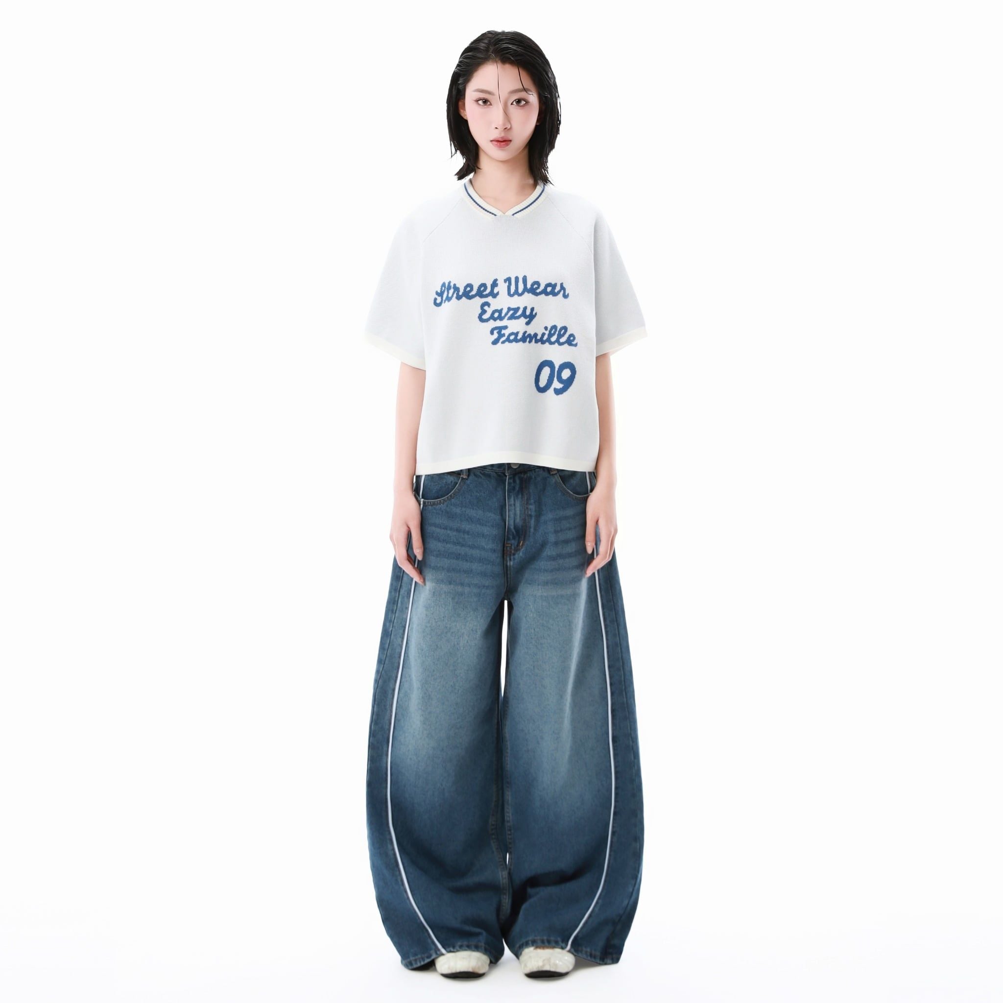  SWE FAM KNIT BOXY TEE - MISTRAL 