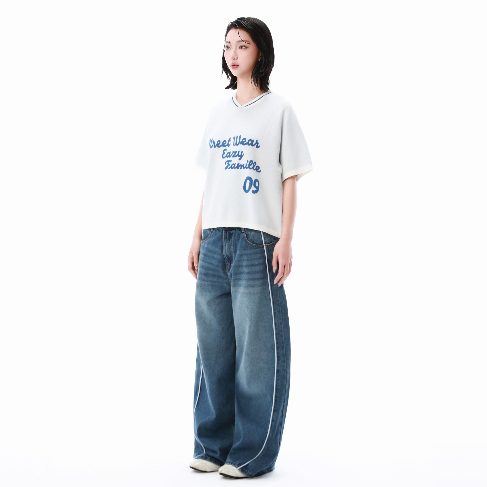  SWE FAM KNIT BOXY TEE - MISTRAL 