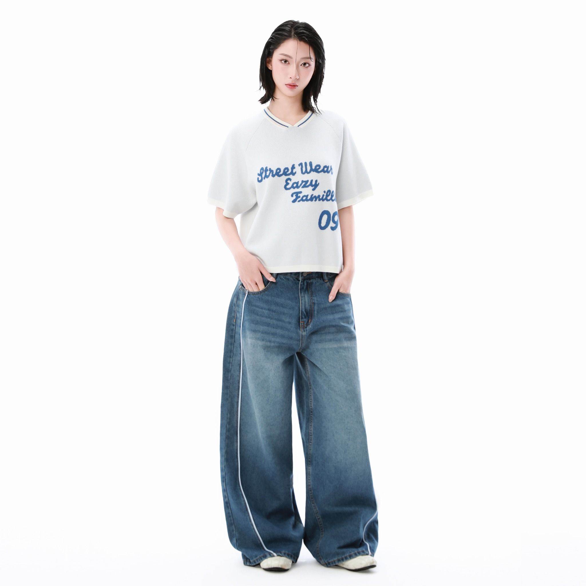  SWE FAM KNIT BOXY TEE - MISTRAL 