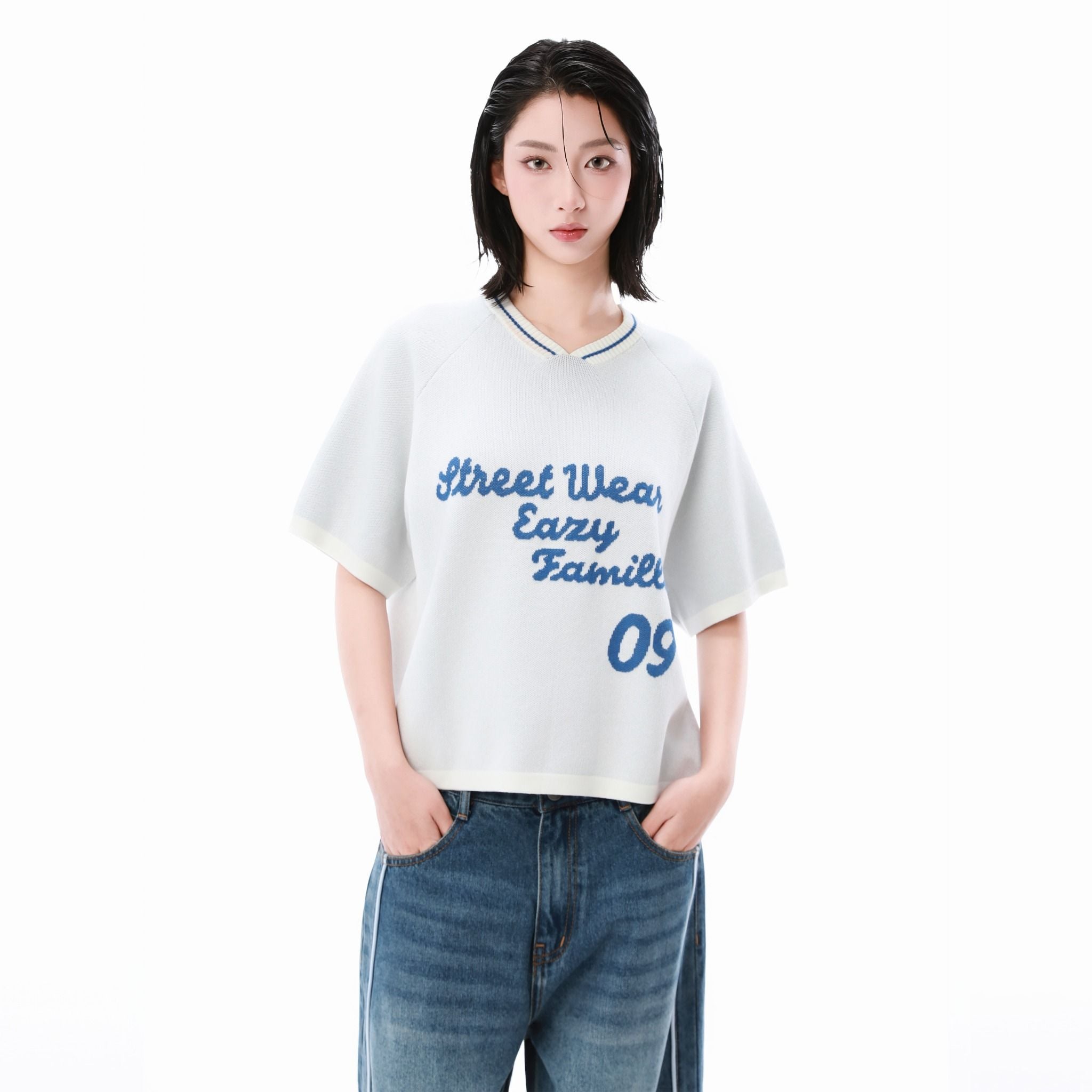  SWE FAM KNIT BOXY TEE - MISTRAL 