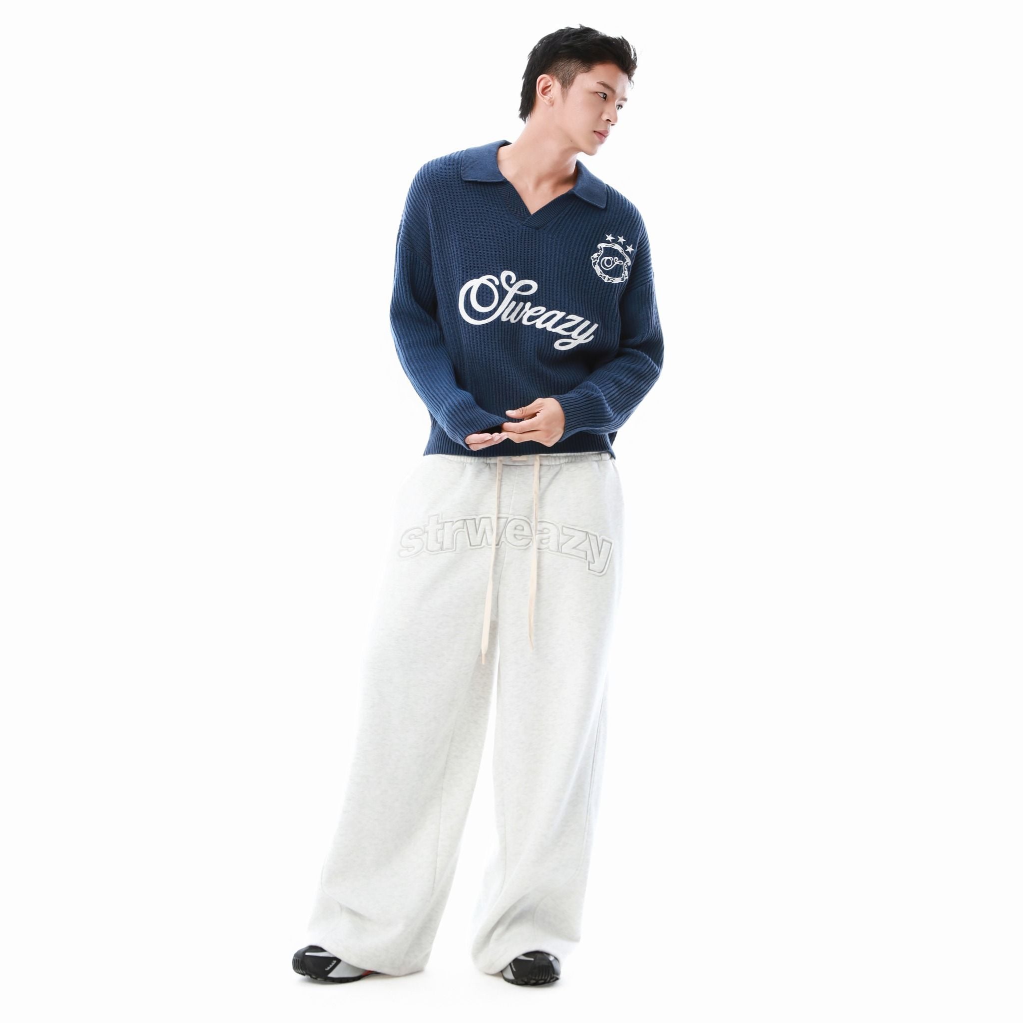  SWE L/S KNIT POLO - NAVY 