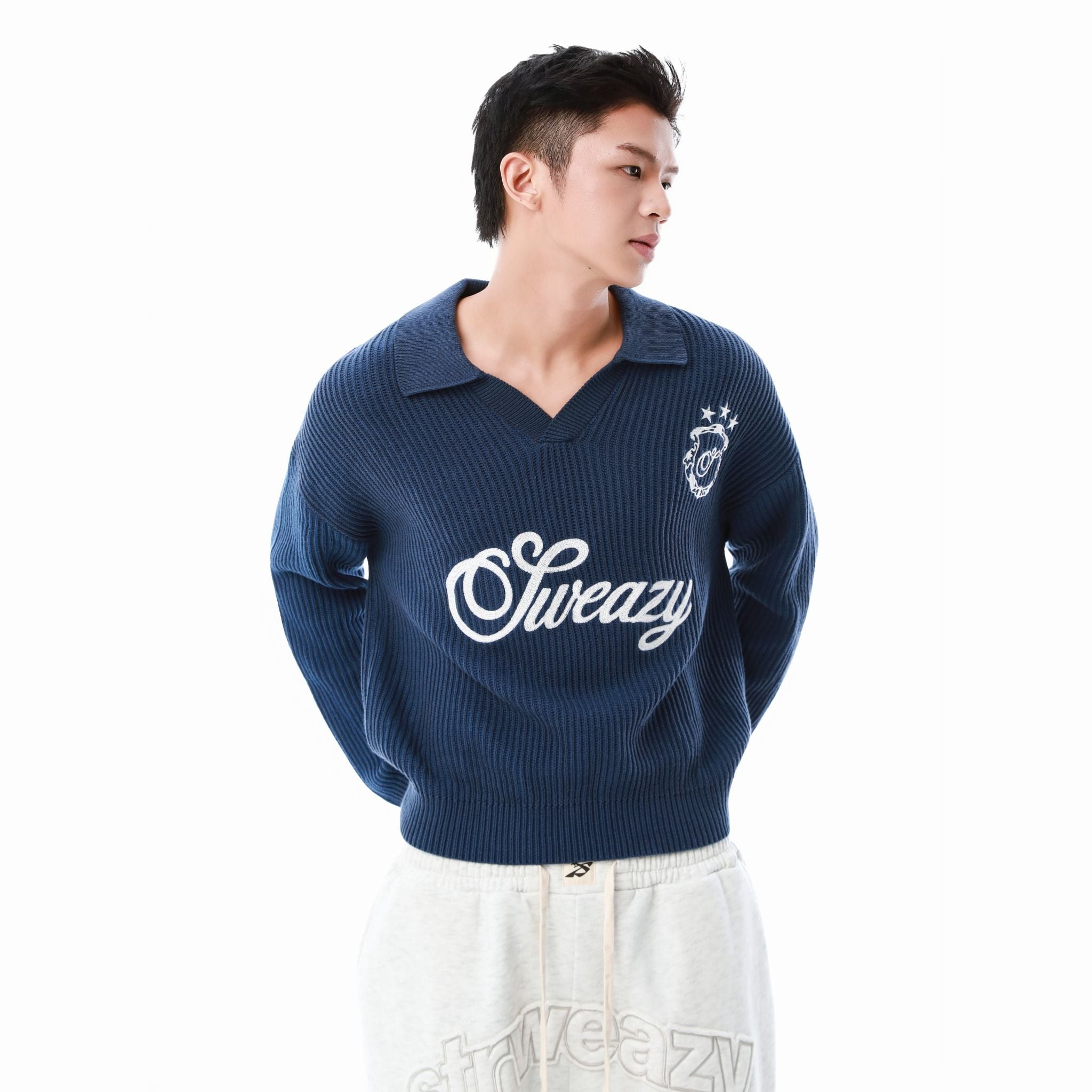  SWE L/S KNIT POLO - NAVY 
