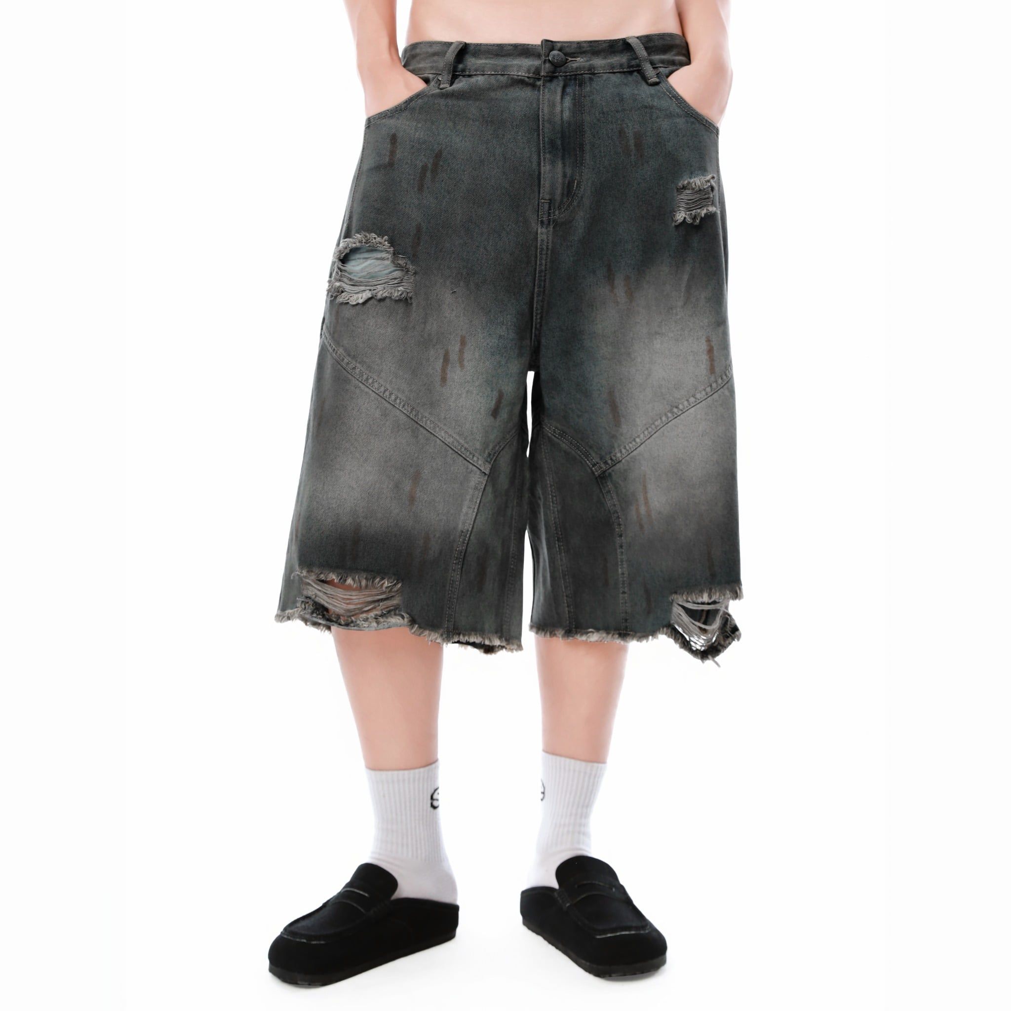 SWE INTERCUT DENIM SHORTS - WASHED BLACK 