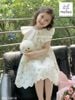 MLSDCC.7462 - Váy Melisa màu xanh hoa nhí cổ bèo trắng size 1-10y
