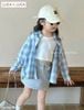 LU 960 - Set 3ct LUCA áo sơ mi caro xanh dài tay + áo trắng + chân váy bé gái size 2-12y