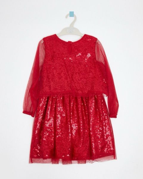 V00122 - Váy kim sa phối voan màu đỏ size 4 - 12y