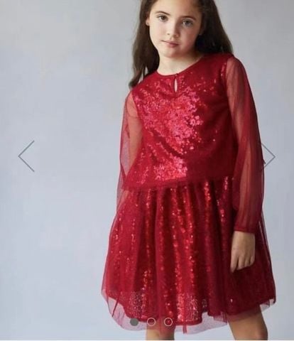 V00122 - Váy kim sa phối voan màu đỏ size 4 - 12y