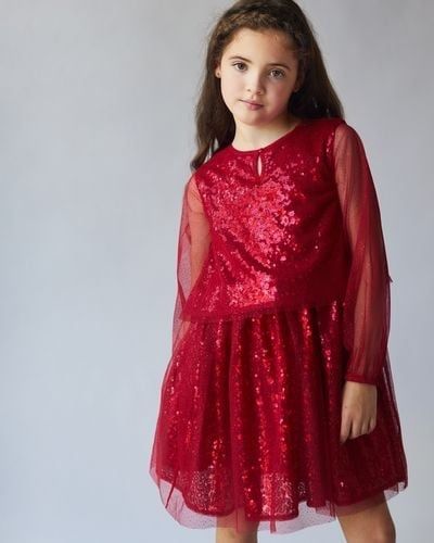 V00122 - Váy kim sa phối voan màu đỏ size 4 - 12y