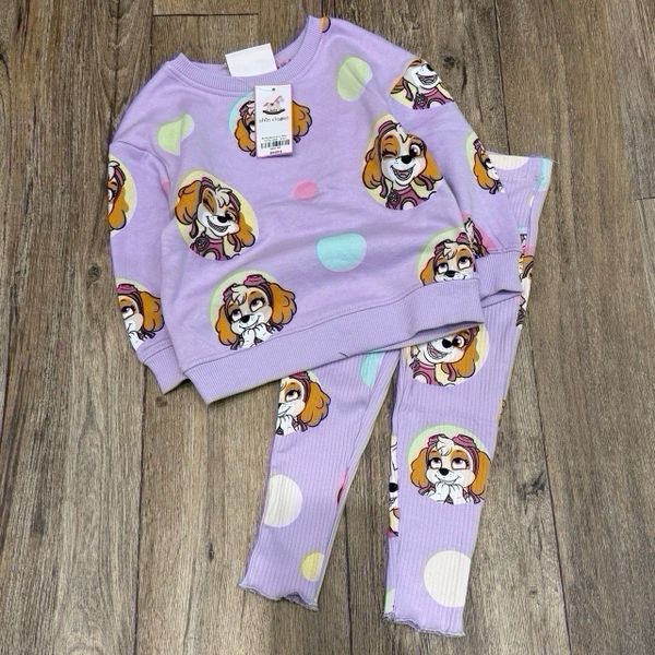 BBG15 - Bộ áo nỉ bông tím Paw Patrol chấm bi - quần thun tăm size 2 - 8y