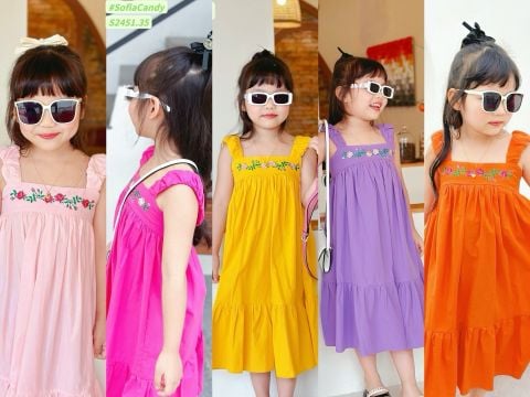 V00022 - Váy thô Sofia Candy hai dây thêu hoa ngực nhiều màu size 1-10y