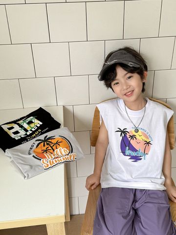 ABT45 - Áo thun sát nách hoạ tiết cây dừa nhiều màu bé trai size 110-170