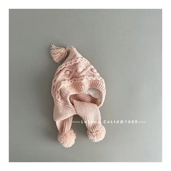 SH2512PK011 - Mũ liền khăn quàng vải len cho bé, chất liệu len cotton 3-9 tuổi, NSX Qiunan Fashion Co., Ltd