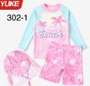 YY302 - Set 3ct bơi YUKE kèm mũ dài tay chống nắng Beach bé gái size 100-160