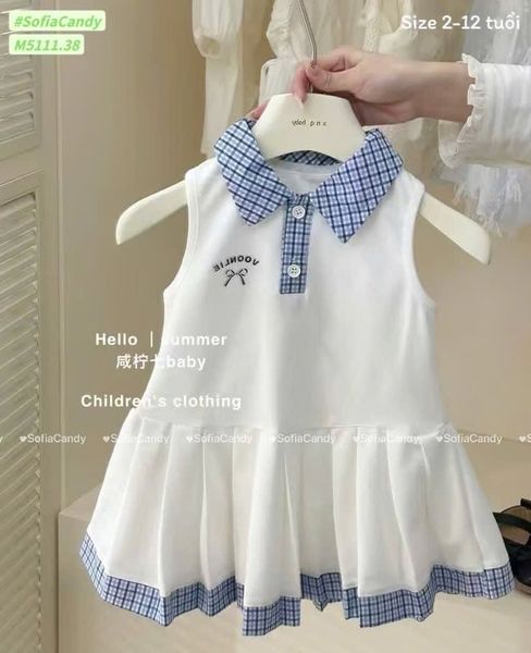 M5111 - Váy polo Mia kids phối cổ kẻ 2 màu size 2 - 12y