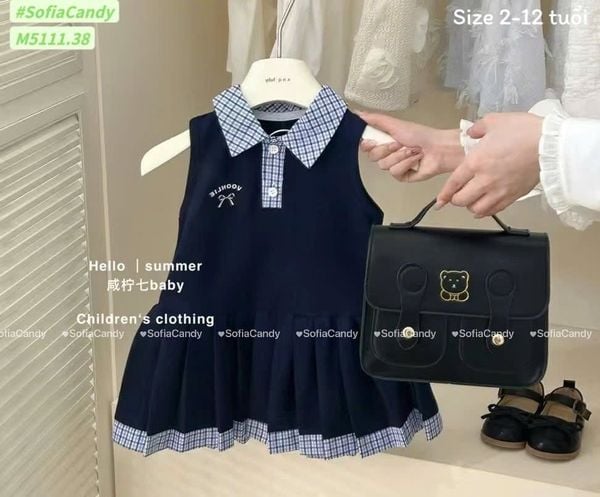 M5111 - Váy polo Mia kids phối cổ kẻ 2 màu size 2 - 12y