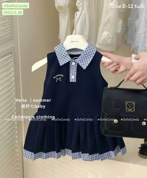 M5111 - Váy polo Mia kids phối cổ kẻ 2 màu size 2 - 12y