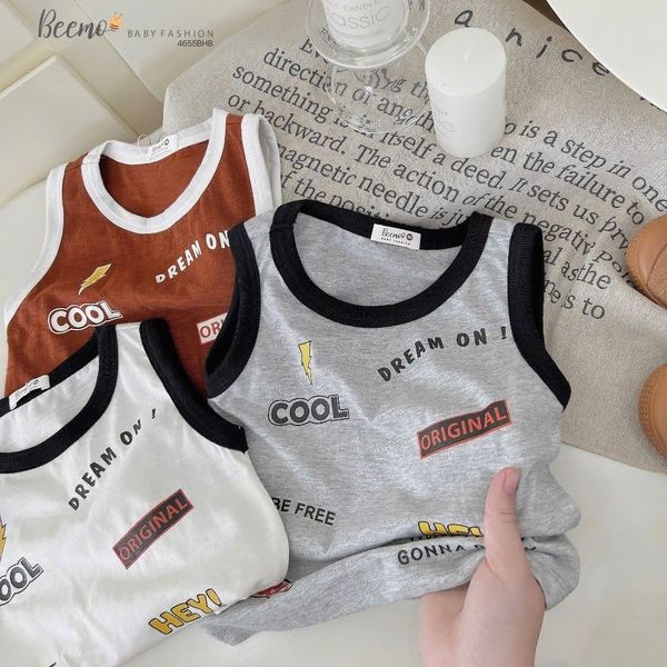 BBT34 - Bộ Beemo áo cotton sát nách + quần kaki bé trai size 80-130 (form to)