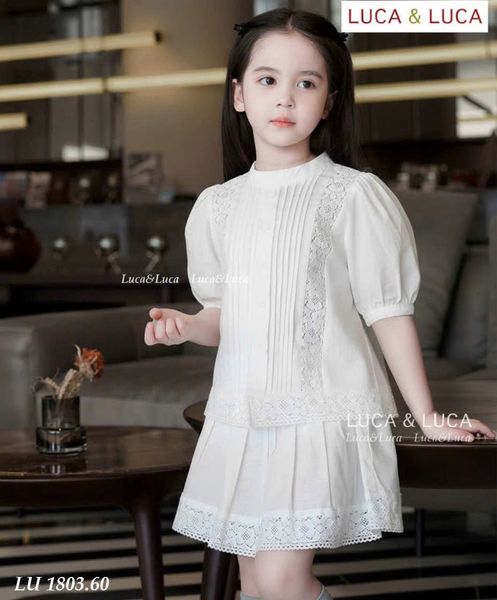 LUBCC.1803 - Bộ Luca áo sơ mi trắng + chân váy trắng ren size 2-12y