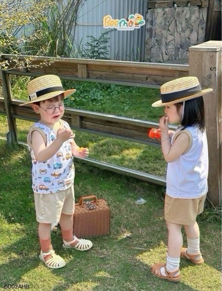 6002AHB - Combo 2 áo Beemo ba lỗ phối cổ, viền tay, in hình bé trai size 1-5y