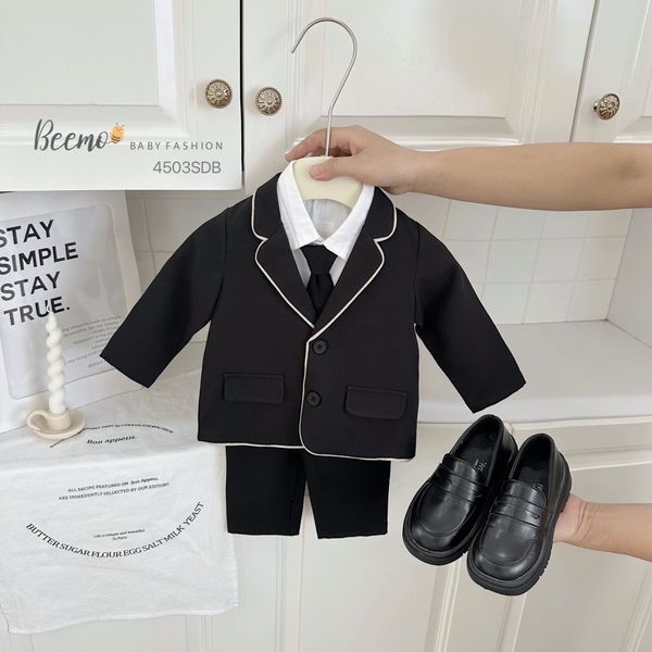 BBT35 - Set vest Beemo 3ct vải chéo Hàn phối viền 2 màu cho bé trai size 80-130