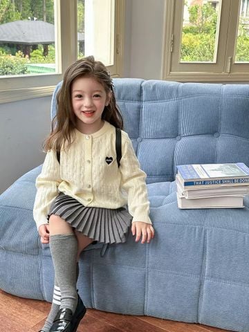 24Y159 - Cardigan len AMBB ngực thêu tim MORE nhiều màu cho bé size 90 - 170