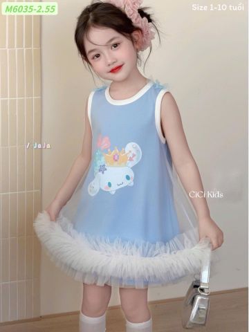 M6035 - Váy Sofia Candy thô thun mềm ngắn tay bé gái size 1-10y
