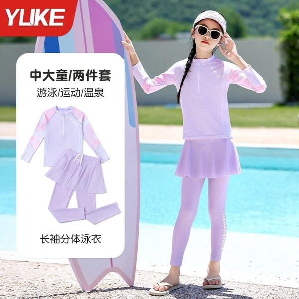 1184 - Bộ bơi YUKE dài tay + quần váy dài chống nắng cho bé size XL-6XL
