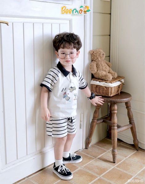 6051BHB - Bộ Polo Beemo tay quần kẻ size 1-6y