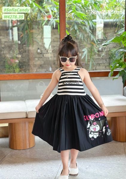 M4278 - Váy Mia Kids cotton Kuromi kẻ đen cổ yếm size 2-12y