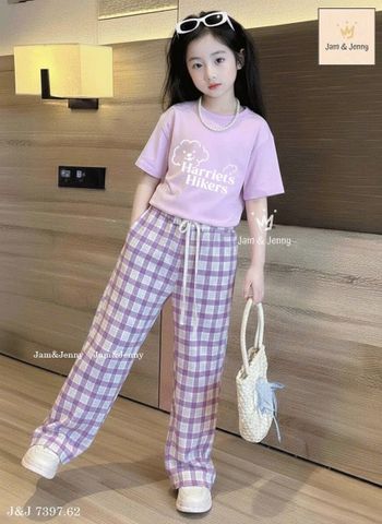 BJJTC.7397 - Bộ Jam & Jenny áo tím + quần kẻ cho bé size 6-12y