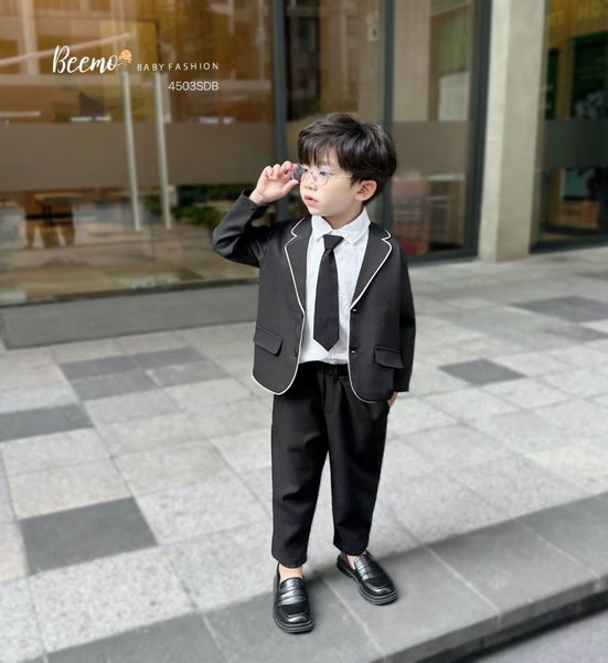 BBT35 - Set vest Beemo 3ct vải chéo Hàn phối viền 2 màu cho bé trai size 80-130