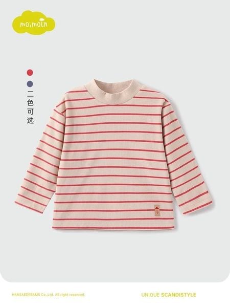 ABT28 - Áo thun tăm cổ 3p MM xuất Hàn kẻ 2 màu cho bé size 90-130