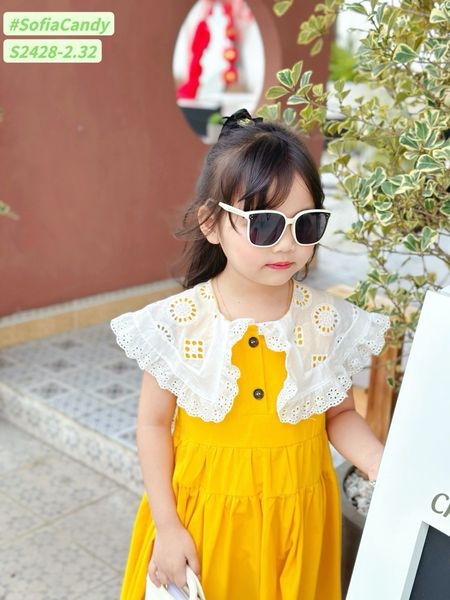 V00034 - Váy Sofia Candy tiểu thư trơn sắc màu phối cổ thêu trắng size 2-12y
