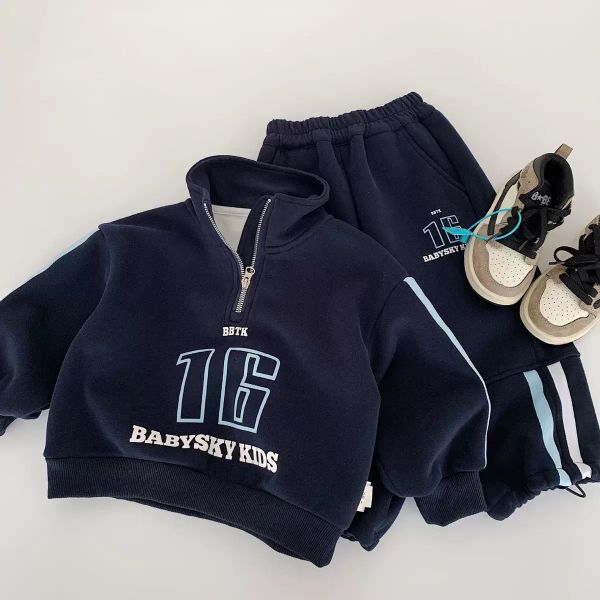 H0619 - Bộ nỉ lót nỉ đại Hàn Maibaokids 2 màu ghi/navy cho bé size 90-140